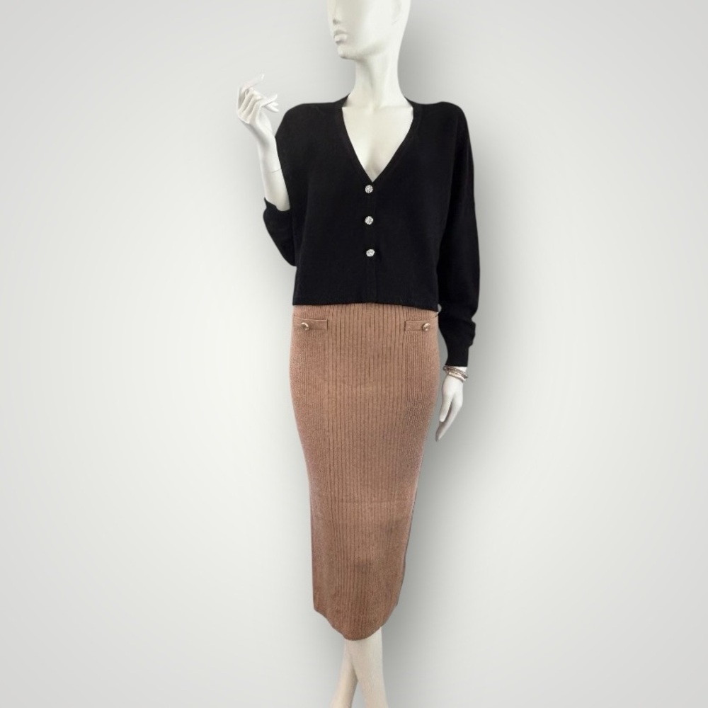 ba&sh Cropped Santana Knit Cardigan With Rhinestone Buttons - Picture 2 of 13
